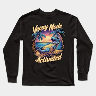 A vivid and amusing design featuring a laid-back dinosaur in sunglasses, lounging effortlessly on a beach chair Long Sleeve T-Shirt